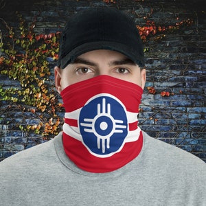 Wichita Flag Neck Gaiter Wichita Kansas Headband Wichita Balaclava Flag Neck Warmer Kansas State Bandanna Wichita Kansas Flag Face Shield