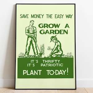 Grow A Garden World War II Poster Print Vintage WWII Art Victory Garden Print Retro Home Decor Poster Retro War Poster Wall Art US History