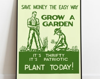 Grow A Garden World War II Poster Print Vintage WWII Art Victory Garden Print Retro Home Decor Poster Retro War Poster Wall Art US History
