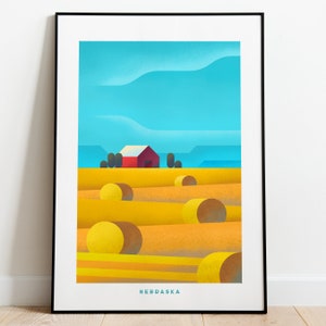 Póster de Nebraska, impresión de viaje, estilo vintage, arte de Nebraska, decoración retro para el hogar, póster del estado, arte de pared retro de NE, impresión de EE. UU., agricultura rústica de Nebraska