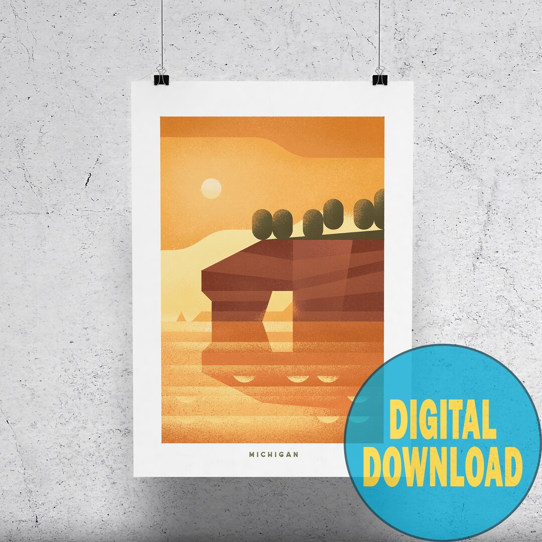 Michigan Poster Travel Printable Vintage Style Michigan Art Retro Michigan Upper Pennisula Home ...