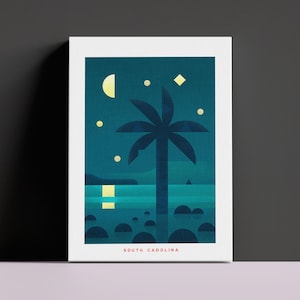 Impresión en lienzo de viaje de Carolina del Sur, arte de estilo vintage de Carolina del Sur, lienzo estatal de decoración retro para el hogar, lienzo de arte de pared retro Palmetto State