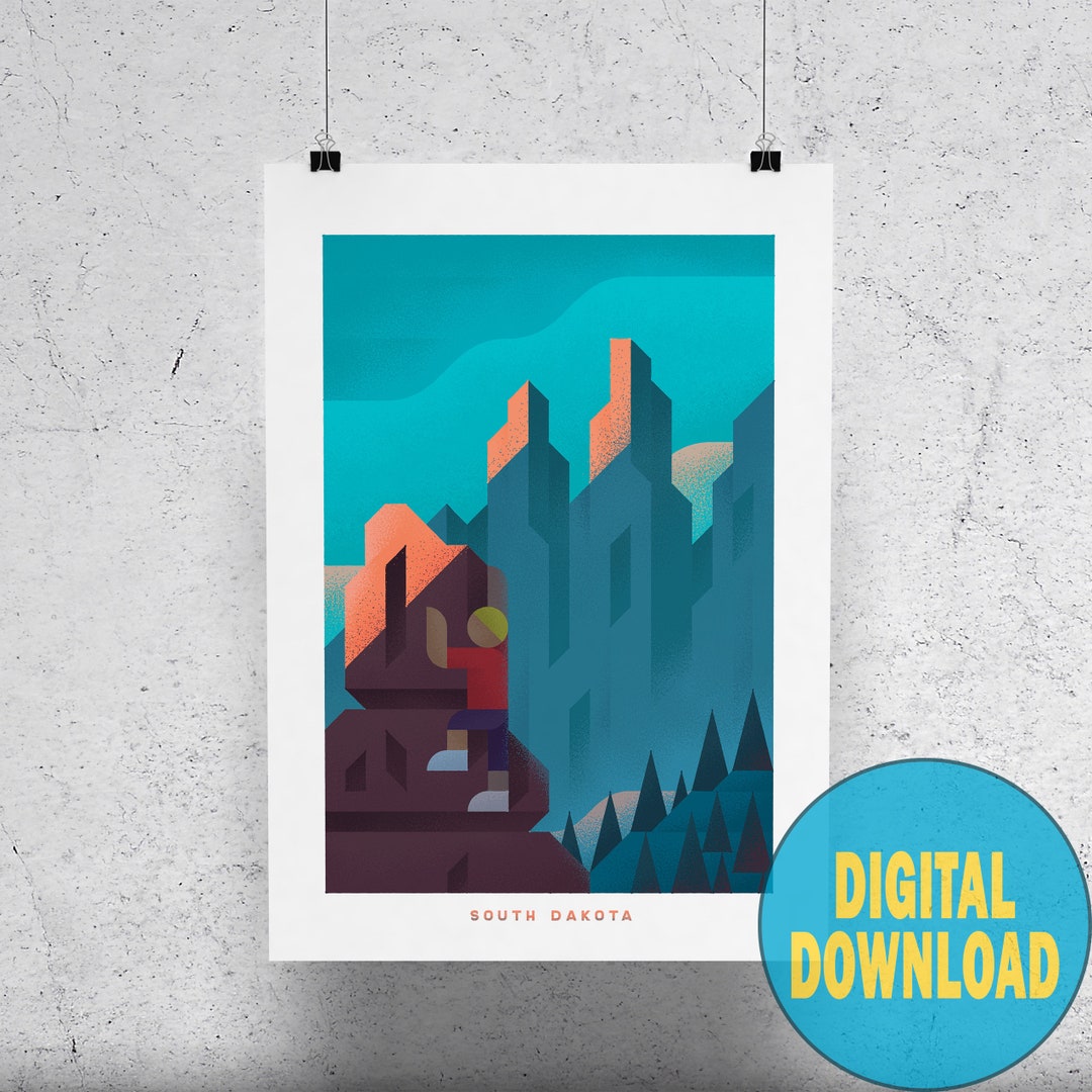 South Dakota Poster Travel Printable, Vintage Style South Dakota Art ...