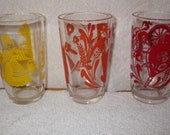 Vintage Swanky Swigs Drinking Glasses Set Of Three, Bustling Betsy, Spinning Wheeel, Used