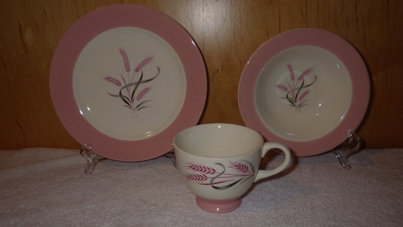 Used Cup Vintage Homer Laughlin Pink Wheat Dishware Cavalier Radiance Berry Bowl and Dessert Plate
