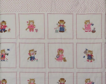 Vintage Kitties and Hearts small quilted blanket