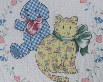 Vintage Puppy and Kitty small quilted blanket