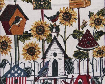 Vintage Birdhouses and Sunflowers woven tapestry blanket