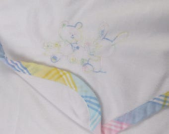 Vintage Teddy Bear and Bunny receiving blanket