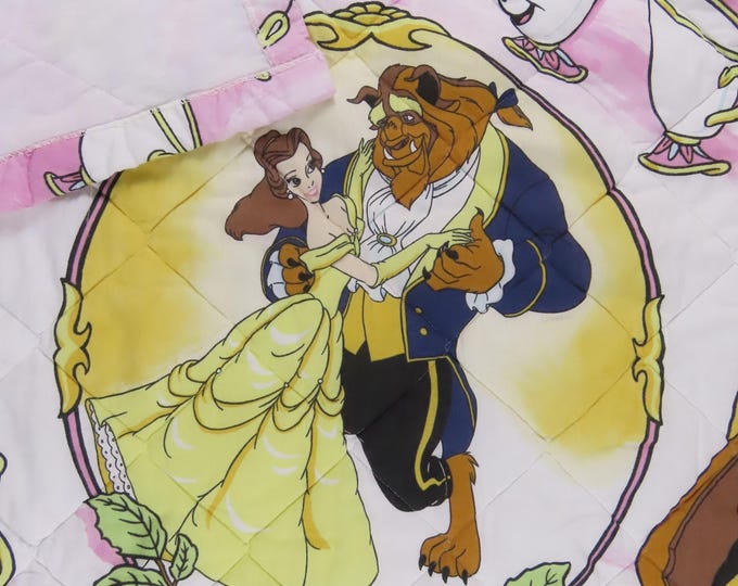 Featured listing image: Vintage Beauty and the Beast 4-piece Toddler bed set -includes comforter, flat, fitted, and pillowcase