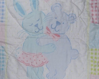 Vintage Teddy Bear and Bunny crib comforter