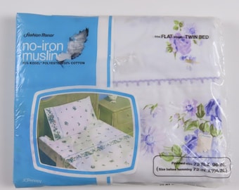 Vintage JC Penney Floral twin flat sheet -New in Package