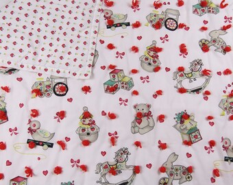 Vintage Teddy Bear and hearts small blanket