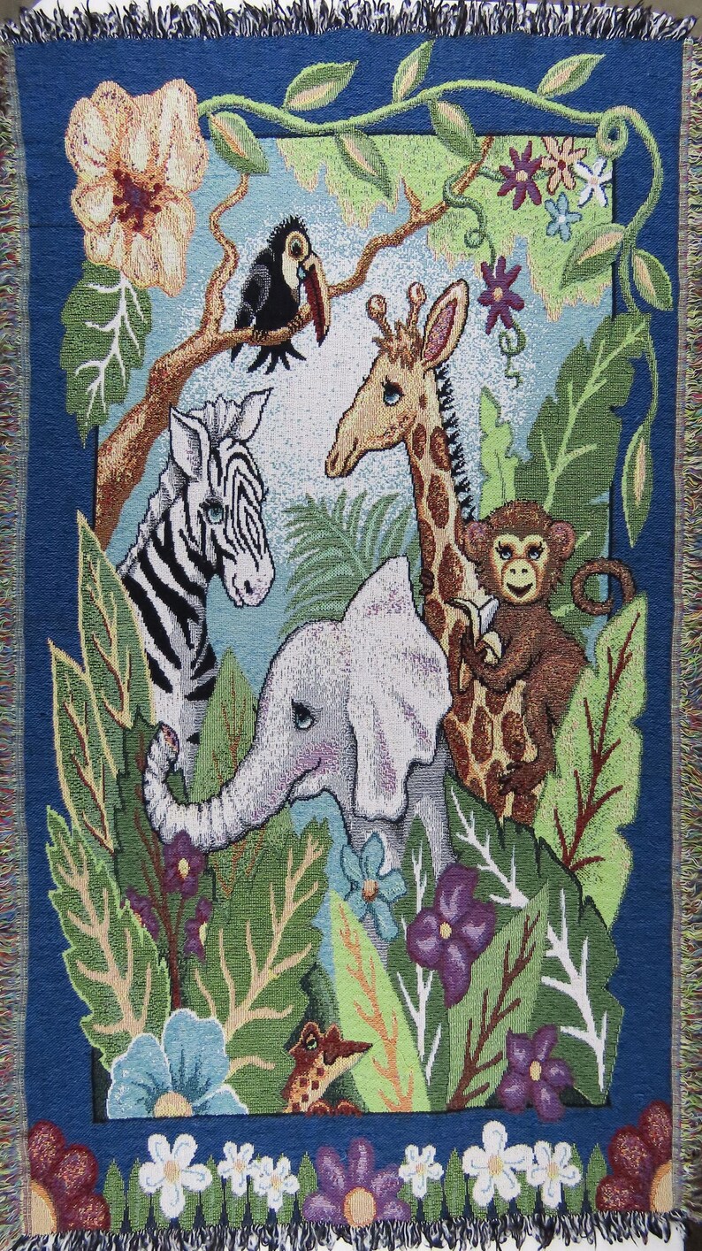 Vintage Cute Animals Woven Blanket Etsy