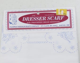 Vintage DIY Butterfly Dresser Scarf stamped for embroidery -New with packaging