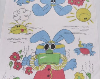 Vintage Funny Blue Bunny towel
