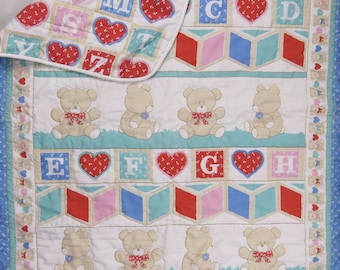 Vintage ABC's Teddy Bear small quilted blanket