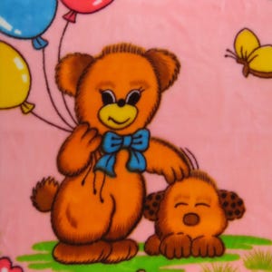 Vintage Teddy Bear and puppy plush blanket