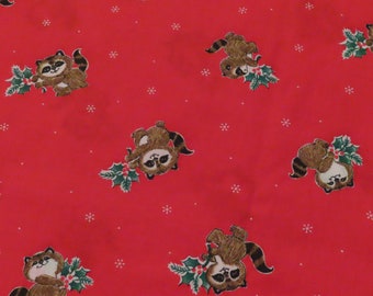 Vintage Christmas Raccoon fabric- 2.7 yards