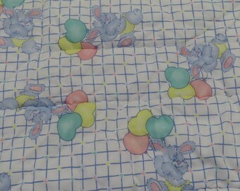 Vintage Cute Blue Bunny 4 piece crib set -includes comforter, dust ruffle, diaper stacker, and pillow sham