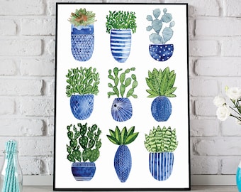 Watercolour Cactus Poster, Cactus Print, Cactus Art Poster, Cacti Print, Botanical Art, Cactus Watercolor Illustration, Cactus Plants Print