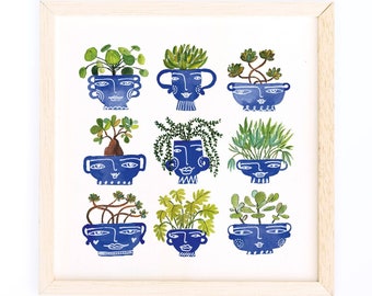 Impression de plantes, affiche de plantes, affiche d'art de plantes, impression de plantes aquarelle carrée, illustration de plantes