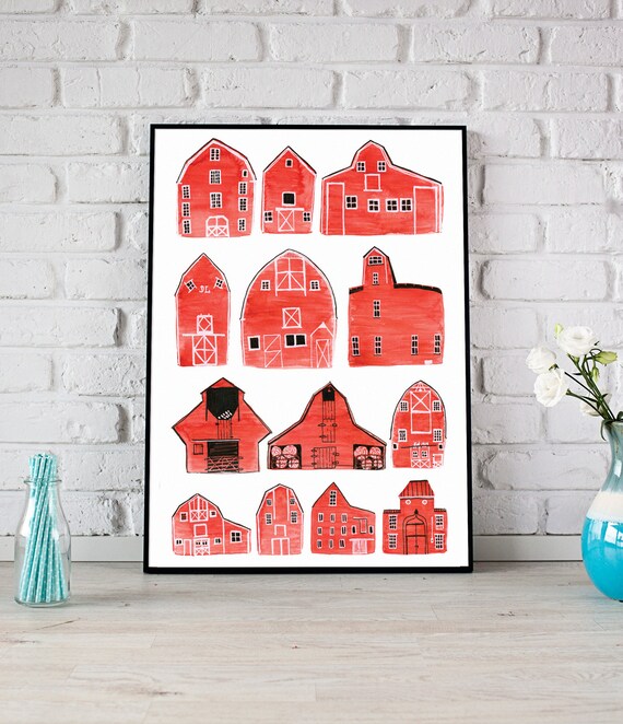 Red Barn Painting Red Barns Art Red Barn Print Watercolor Etsy