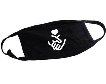 Unity Heart and Hands Design Black Bamboo Cotton Fabric Face Mask Handmade Adult Unisex One Size Machine Washable Reusable UK End Racism