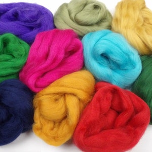 Merino Wool Tops 100g pack 10 Colour Mix. Felting, Spinning, Fiber Art