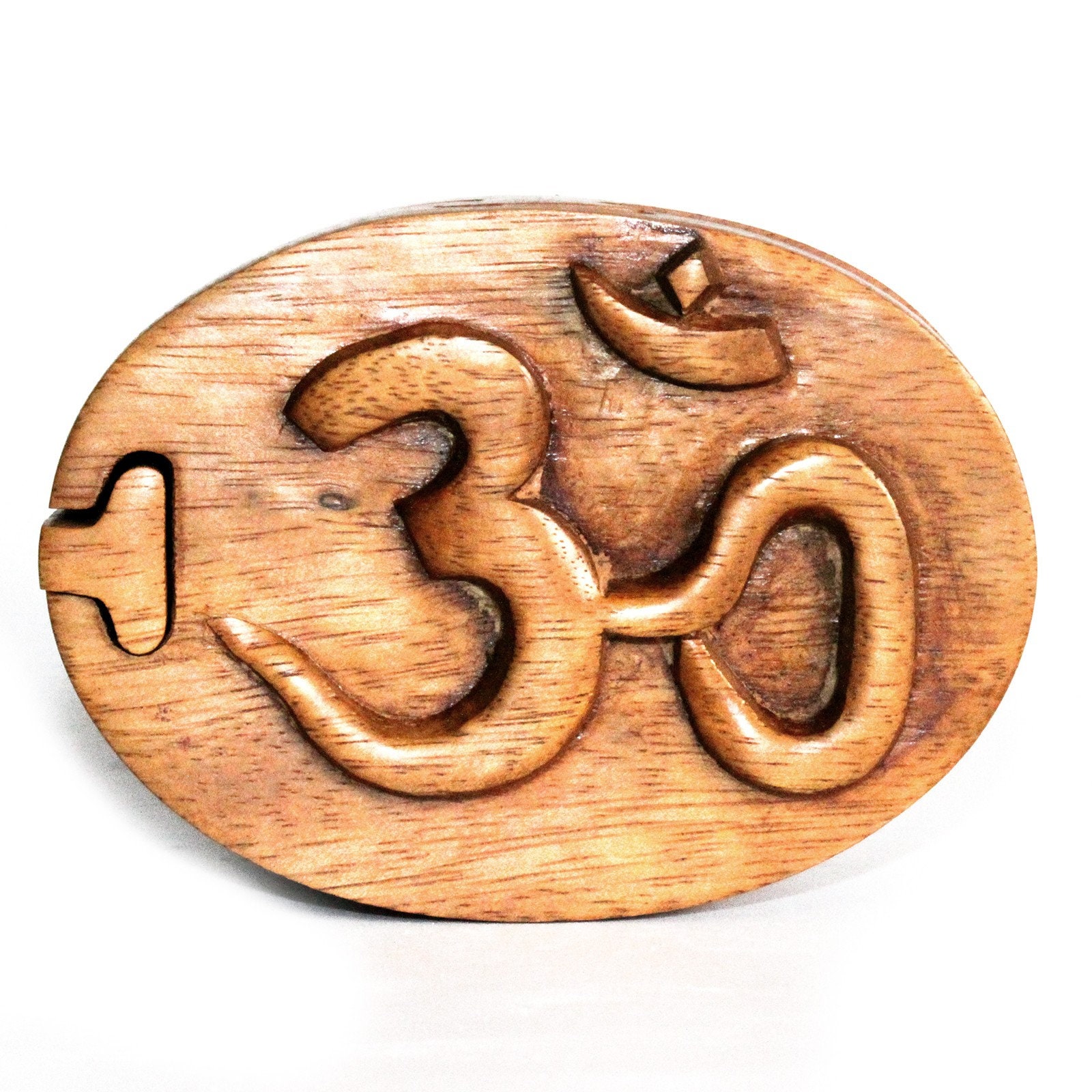 Om Symbol Puzzle Box Hand Carved Saman Wood Mystery Magic Box Etsy