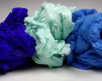 Tussah Silk "Water" mix pack of 30g Dyed Silk Fiber for effects in Weaving Felting Spinning Fiber Art Creative Textiles & Paper Making