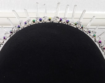 Alyn Harmony Quartz Crystal Tiara, Wedding / Handfasting Headband Crown, Handmade Unique, Real Clear Quartz Crystal Gems, Rainbow Fairy, Elf