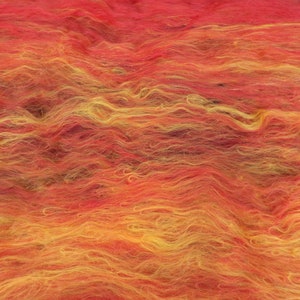 Fire Elements Carded Wool Art Batt, Landscape Art Blend, Merino Wool, Red, Orange Yellow and Firestar Sparkle, Ready to Felt or Spin