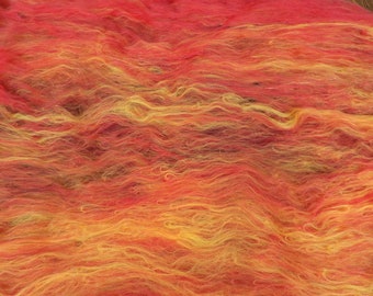 Fire Elements Carded Wool Art Batt, Landscape Art Blend, Merino Wool, Red, Orange Yellow and Firestar Sparkle, Ready to Felt or Spin