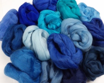 Merino Wool Tops 50g Blues Palette Mix. Pure Merino Roving for Felting, Spinning, Fiber Art, Weaving, Great Craft Material