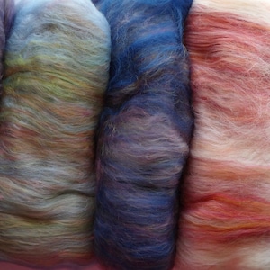 Paquete múltiple de 5 mezclas artísticas de lana cardada Shetland Landscapes. Lana Shetland con merino y seda de bambú, lista para fieltrar o hilar