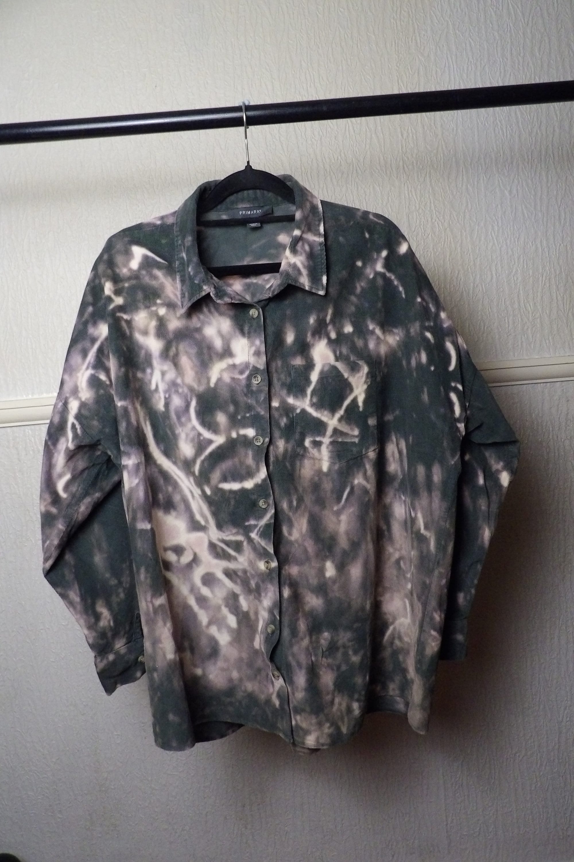 Bleach Dye Cotton Corduroy Shirt Size 16 Long Sleeves Unique