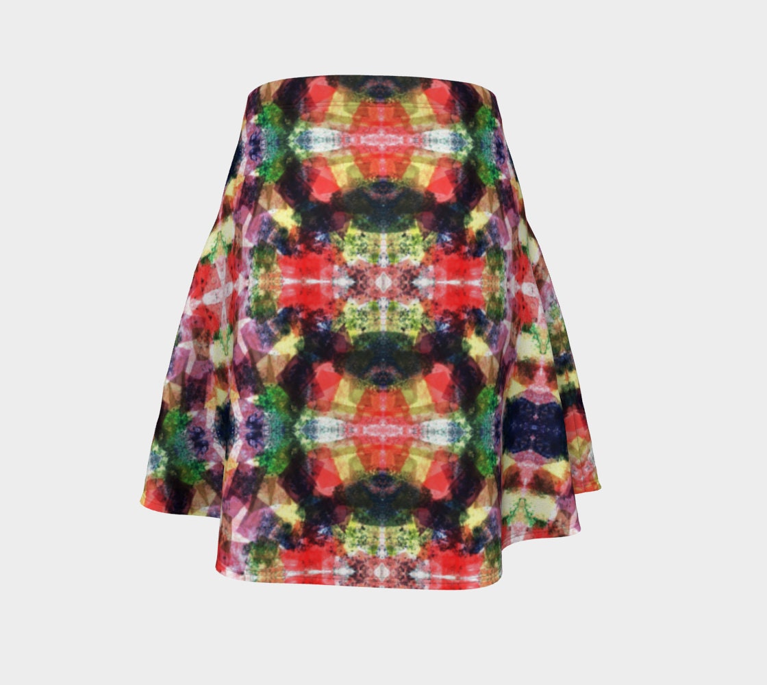 Image of Kaleidoscope Limited Edition Art Print Flare Skirt. Handmade To Order Silky Smooth Micro Knit Fabric & Guaranteed Quality Print. Quick Dry