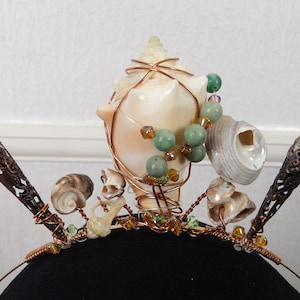 Eulah Seashell Crystal Tiara,Wedding / Handfasting Headband Crown. Handmade Unique. Real Sea Shells, Jade & Swarovski Crystal Gems, Mermaid