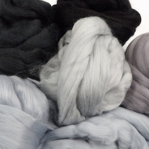 Merino Wool Tops 50g Greys Palette Mix. Pure Merino Roving for Felting, Spinning, Fiber Art, Weaving, Great Craft Material