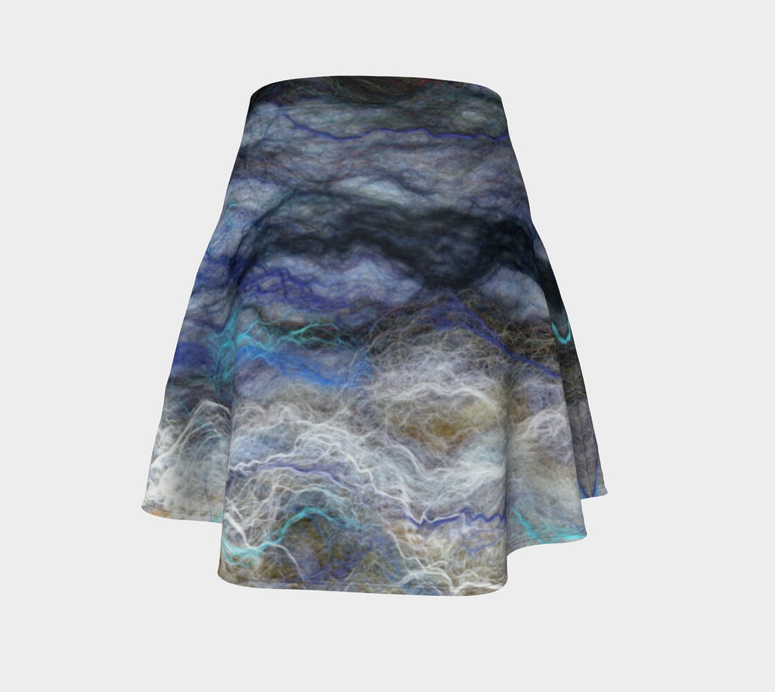 Image of Seashore Limited Edition Art Print Flare Skirt. Handmade To Order. Silky Smooth Micro Knit Fabric & Guaranteed Quality Print. Quick Dry