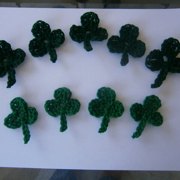 9 Shamrock Decorations, Handmade Crochet