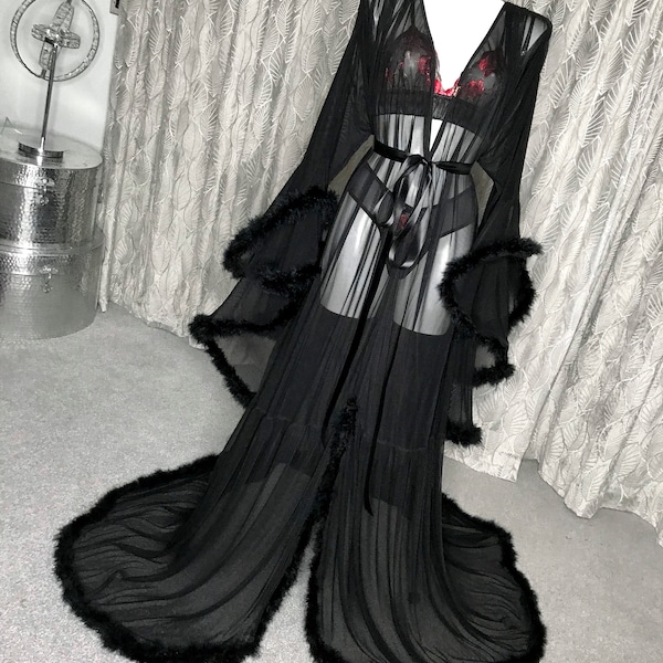 Metallic Feather Sleeve Short Robe