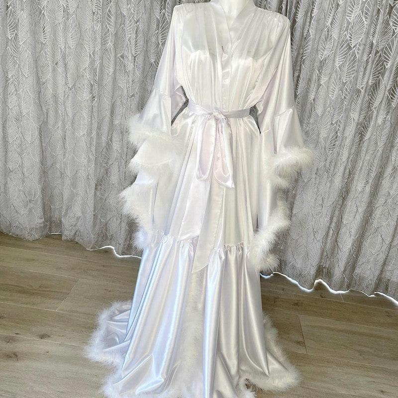 Knee Length Feather Robe With Ribbon Ties main image 1