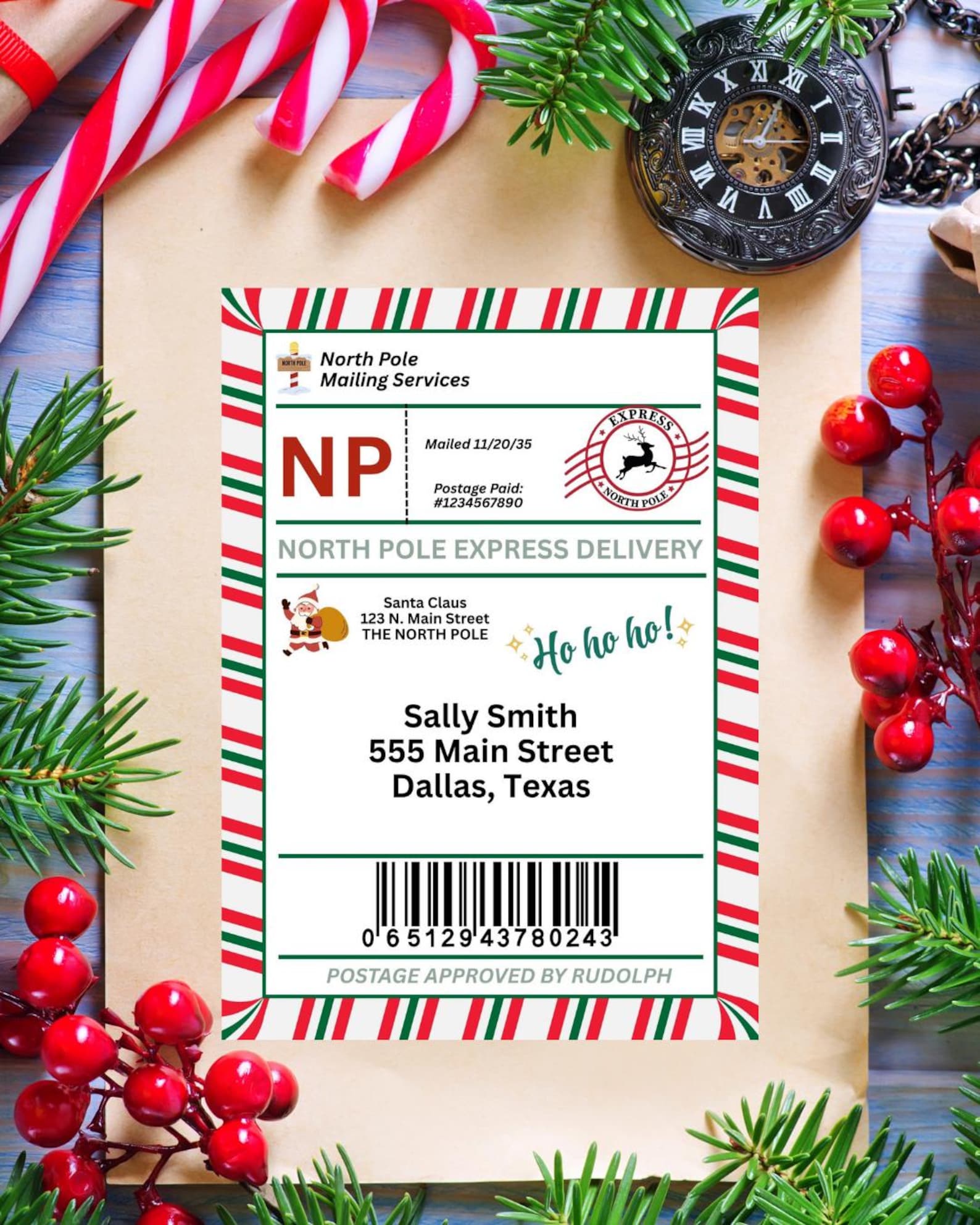 North Pole Shipping Label Printable, Editable Santa Shipping Label, Elf