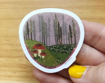 STICKER: Embroidered Forest Forage- Mushroom and Woodland Vinyl Sticker