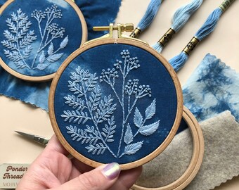 Cyanotype Botanicals- Beginner Embroidery DIY Craft Kit