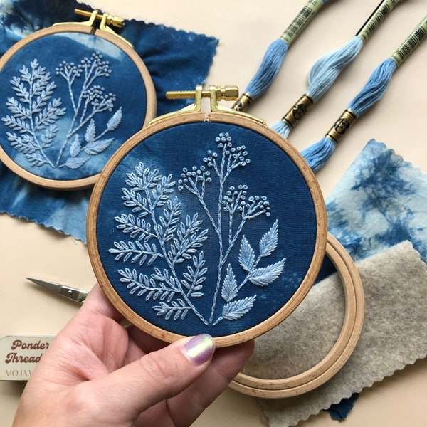 Cyanotype Botanicals- Beginner Embroidery DIY Craft Kit