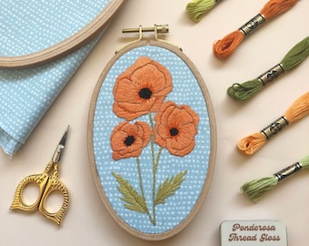 Poppies - Intermediate Hand Embroidery DIY Craft Kit