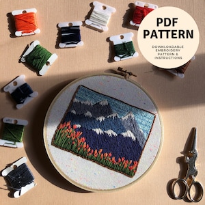 PDF Beginner Pattern: Pacific Northwest Mountain Design. Hand Embroidery Pattern. Instant Download PDF. Home Decor Craft. Embroidery Craft